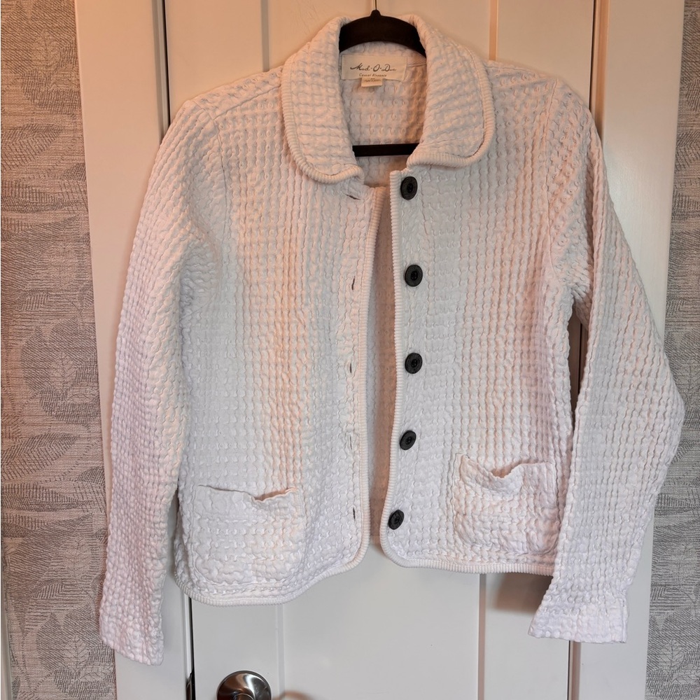 Mod-o-doc White/Cream Long Sleeve Front Button Textured Jacket - Medium - Picture 2 of 9